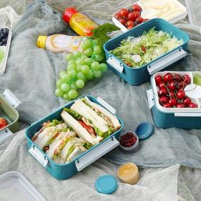 img 3 attached to Shopwithgreen Set Of 3 Salad Food Storage Container To Go, 47-Oz Bento Box With Removable Tray & Dressing Pots, For Lunch, Snacks, School & Travel - Food Prep Storage Containers With Lids (Navy)