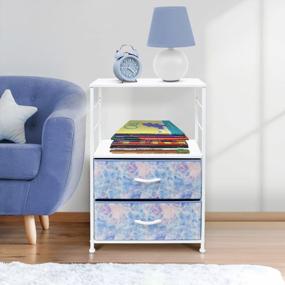 img 1 attached to Sorbus 2-Drawer Nightstand Shelf Storage - Bedside Table Chest End Furniture For Home, Bedroom, Office, College Dorm With Steel Frame & Wood Top And Easy Pull Fabric Bins (Tie-Dye Blue)