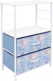 img 4 attached to Sorbus 2-Drawer Nightstand Shelf Storage - Bedside Table Chest End Furniture For Home, Bedroom, Office, College Dorm With Steel Frame & Wood Top And Easy Pull Fabric Bins (Tie-Dye Blue)
