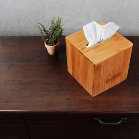 img 3 attached to JackCube Design Bamboo Square Tissue Box Cover Holder Case Cover Holder Box Napkin Holder Organizer Stand For Living Room Kitchen Bedroom Office Wood (Set Of 1, 5.67 X 5.67 X 5.67)- MK273A