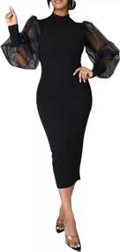 img 4 attached to Sexy Mesh Puff Sleeve Bodycon Dress For Women - See-Through Party Club Dress In A Flattering Cut