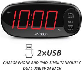 img 3 attached to HOUSBAY Digital Alarm Clock With Dual USB Charger, No Frills Simple Settings, Easy Snooze, 6.5" Big LED Alarm Clocks For Bedrooms With Dimmer, Outlets Powered