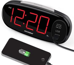 img 4 attached to HOUSBAY Digital Alarm Clock With Dual USB Charger, No Frills Simple Settings, Easy Snooze, 6.5" Big LED Alarm Clocks For Bedrooms With Dimmer, Outlets Powered