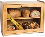 laura's green kitchen large bread box - fully assembled wood bread bin with clear front window for farmhouse style kitchen counter - double layer bread storage bin for 2 loaves - bamboo construction логотип