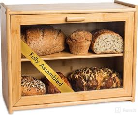 img 4 attached to Laura's Green Kitchen Large Bread Box - Fully Assembled Wood Bread Bin with Clear Front Window for Farmhouse Style Kitchen Counter - Double Layer Bread Storage Bin for 2 Loaves - Bamboo Construction