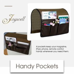 img 3 attached to Dark Brown Leather & Linen Sofa Armrest Organizer With 4 Pockets For Magazine, Books, TV Remote Control, Cell Phone, And IPad - Perfect For Couch Armchair Caddy By Joywell