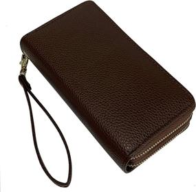 img 3 attached to Brown Grain Double Wristlet Checkbook Passport Women's Handbags & Wallets - Enhanced Wristlets