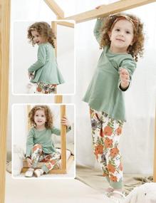 img 3 attached to Bilison Toddler Baby Girl Clothes Solid Color Ruffle Tops Floral Pants With Cute Headband Outfit Set