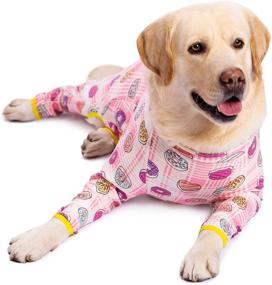 img 2 attached to 🍓 Miaododo Cotton Large Dog Pajamas Strawberry Printing, Full Belly Coverage Dog PJS – Ideal for Post-Surgery, Big Dog Clothes Holiday (Size 32: Chest 32.28'', Back Length 21.65'') in Pink Heart Design