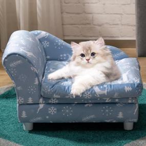 img 4 attached to Velvet Pet Sofa Bed With Washable Cushion And Storage - Ideal For Small Dogs And Cats, Featuring Light Blue Elk Design By Hollypet