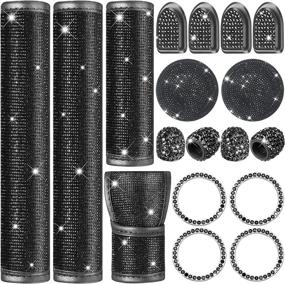 img 4 attached to Premium 18-Piece Bling Car Accessories Sets | Stylish Black Design w/ Seat Belt Cover, Gear Shift, Handbrake Cover, Ignition Rings, Rhinestone Mat, Tire Valve Caps & Car Hook