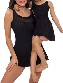 img 4 attached to YOLIPULI Mesh One-Piece Mother And Daughter Matching Retro Swimdress With Shorts