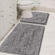 original luxury chenille bathroom rug mat (32" x 20"/20" x 20"), extra soft & absorbent shaggy rugs, machine wash/dry, perfect plush carpet mats for tub (curved set, gray) logo