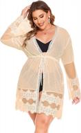 plus size swiss dot chiffon beach cover up kimono swimsuit with contrast lace open front sheer by in'voland logo