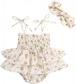 img 4 attached to Adorable Floral Sleeveless Romper Bodysuit For Baby Girls - Perfect For A Stylish Summer Look!