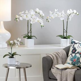 img 1 attached to White Double Stem Orchid Artificial Plant With Ceramic Planter - 23 Inches By Torre & Tagus