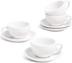 img 4 attached to Set Of 4 LE TAUCI 3 Oz Espresso Cups With Saucers - White Demitasse Coffee Cup For Double Shot, Lungo, And Ristretto