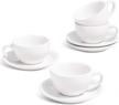 set of 4 le tauci 3 oz espresso cups with saucers - white demitasse coffee cup for double shot, lungo, and ristretto logo