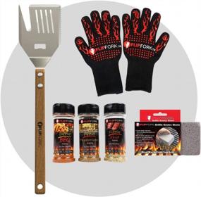 img 3 attached to Complete BBQ Grill Kit With FlipFork, Heat-Resistant Gloves, Flavorful Spice Rubs, And Effective Grill Cleaning Stone