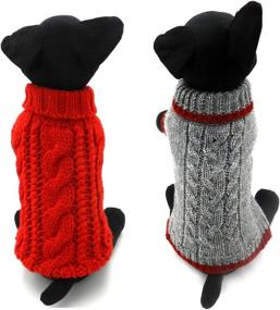 img 4 attached to 🐶 2-Pack Turtleneck Cable Knit Sweater for Dogs and Cats - Classic Red and Grey (Size S)