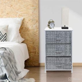 img 2 attached to 🌙 Gray/White Nightstand with 3 Drawers - Bedside Storage Tower for Bedroom, Home, Office, Dorm - Steel Frame, Wood Top, Easy Pull Fabric Bins - Sorbus Furniture and Accent End Table