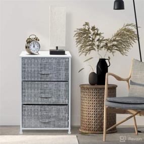 img 1 attached to 🌙 Gray/White Nightstand with 3 Drawers - Bedside Storage Tower for Bedroom, Home, Office, Dorm - Steel Frame, Wood Top, Easy Pull Fabric Bins - Sorbus Furniture and Accent End Table