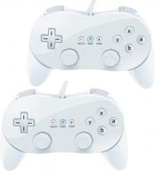 renewed voyee wii classic controller - 2 pack wired pro controllers for nintendo wii (white) logo