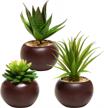 stylish set of 3 miniature artificial succulents in brown ceramic pots for indoor decor logo