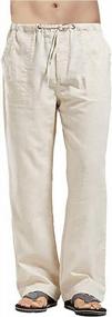 img 4 attached to Linen Beach Pants For Men - Straight Leg Drawstring Casual Summer Trousers On Sandbank