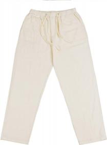 img 1 attached to Linen Beach Pants For Men - Straight Leg Drawstring Casual Summer Trousers On Sandbank