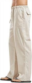 img 2 attached to Linen Beach Pants For Men - Straight Leg Drawstring Casual Summer Trousers On Sandbank