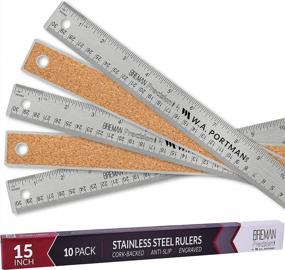 img 4 attached to Premium Stainless Steel Cork Back Ruler Set - 15 Inch Precision Metal Straight Edge With Imperial And Metric Measurements - Pack Of 10 Flexible Steel Rulers