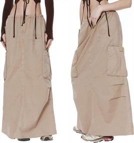 img 3 attached to Vintage Harajuku Long Cargo Skirt With Pockets And Drawstring Waist - Low Rise, Shirred Ruched And Baggy Style, Ideal 90S Style Maxi Skirt For Women