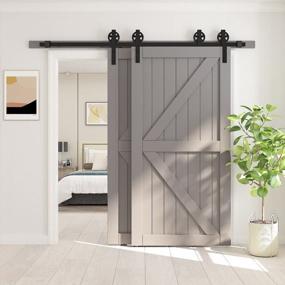 img 3 attached to Upgrade Your Door With Skysen 6FT Heavy Duty Sliding Barn Door Kit [Black] - Bypass Spoke Wheel-1
