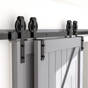 img 4 attached to Upgrade Your Door With Skysen 6FT Heavy Duty Sliding Barn Door Kit [Black] - Bypass Spoke Wheel-1