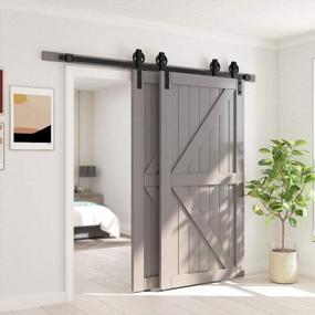 img 2 attached to Upgrade Your Door With Skysen 6FT Heavy Duty Sliding Barn Door Kit [Black] - Bypass Spoke Wheel-1