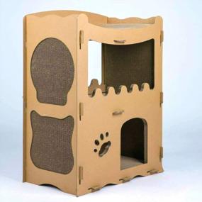 img 2 attached to Large Cat House For Cats & Kitties - Petique Feline Penthouse Three Level Cardboard Kitty House