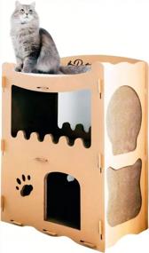 img 4 attached to Large Cat House For Cats & Kitties - Petique Feline Penthouse Three Level Cardboard Kitty House