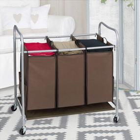 img 2 attached to JINAMART 3 Section Laundry Sorter With Rolling Wheels - Brown: Organize Laundry With 3 Bag Hamper Cart And Additional Storage Pockets