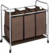 jinamart 3 section laundry sorter with rolling wheels - brown: organize laundry with 3 bag hamper cart and additional storage pockets logo