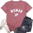 feminist t-shirt for women: short sleeve casual top with letter print, empowering message of 'woman up', celebrating feminism and the future of females logo