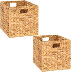 img 3 attached to 🧺 M4DECOR Foldable Water Hyacinth Basket Set - Wicker Storage Cubes for Shelves, Ideal Wicker Baskets for Storage in Bedroom, Living Room, and Nursery Room (2-Pack)