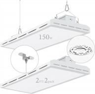 2 pack led high bay shop light - large area illumination, 150w 21500lm, 140lm/w, 5000k, linear hanging light for warehouse - 600w hps equivalent, etl listed, fluorescent fixture replacement logo