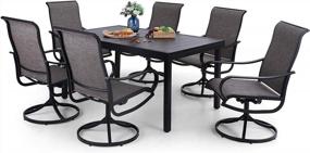 img 4 attached to All-Weather Outdoor Dining Set: 7-Piece Patio Table And Chairs Set For 6-8 With Swivel Dining Chairs And Expandable Table By PHI VILLA