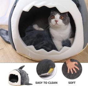 img 3 attached to 🐱 Cute Sharp Cat Bed - A Warm and Washable Covered Cave House for Dogs and Cats by POPETPOP