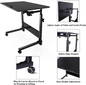 img 2 attached to Height Adjustable Bedside Table With 180° Tilt And Wheels - Multi-Purpose OverBed Tray For Home, Office, And Sofa - Black Rolling Laptop Cart And Tablet Desk By Homemark