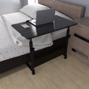 img 3 attached to Height Adjustable Bedside Table With 180° Tilt And Wheels - Multi-Purpose OverBed Tray For Home, Office, And Sofa - Black Rolling Laptop Cart And Tablet Desk By Homemark