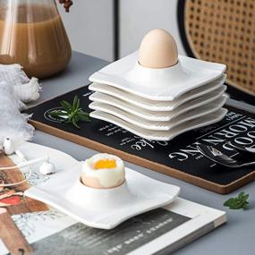 img 3 attached to Set Of 6 MALACASA Egg Stand Holders | White Porcelain | 4.5-Inch Serving Tray | Series Amparo