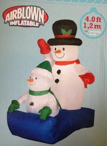 img 1 attached to 4' Inflatable Snowman On Sled Outdoor Christmas Decoration