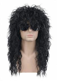 img 4 attached to Men'S Long Curly Black Rocker Metal Wig - 70S 80S Halloween Costume Anime Party